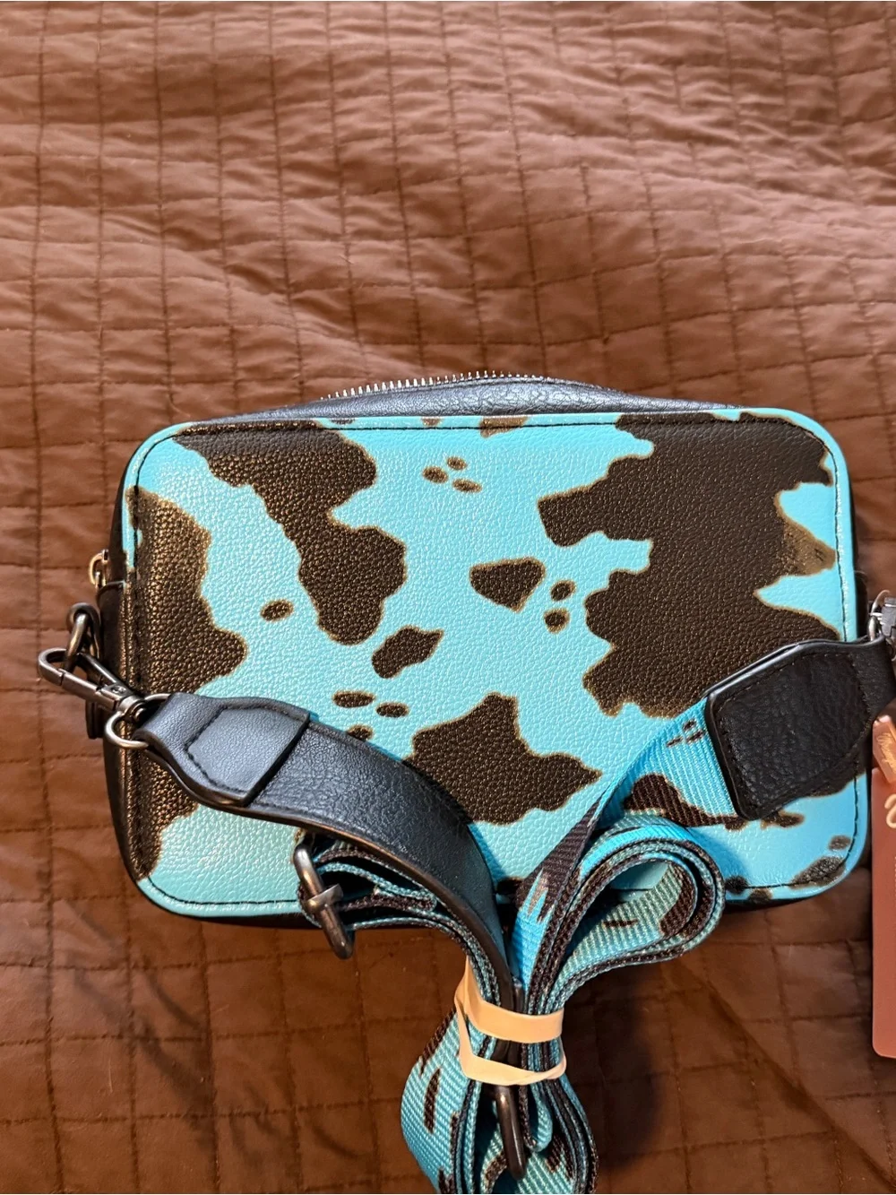 Wrangler Turquoise & Black Cowhide Pattern Belt Bag